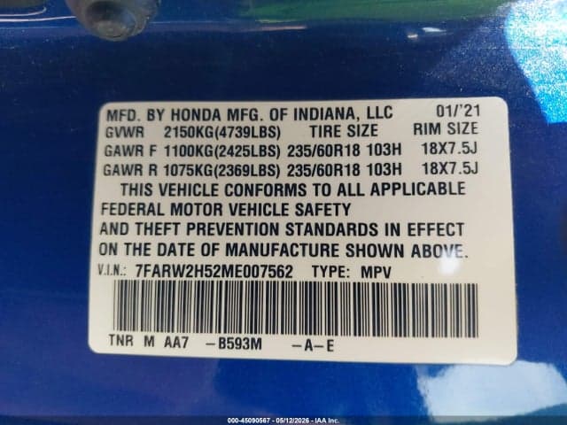 2021 HONDA CR-V AWD EX 9