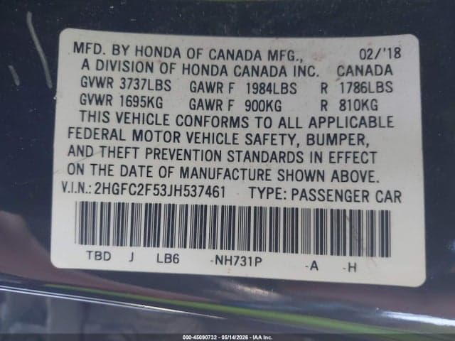 2018 HONDA CIVIC LX 10