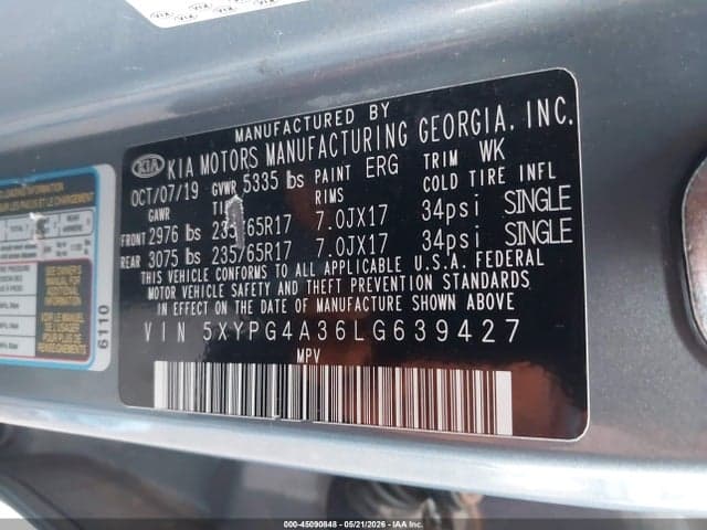2020 KIA SORENTO 2.4L L 9