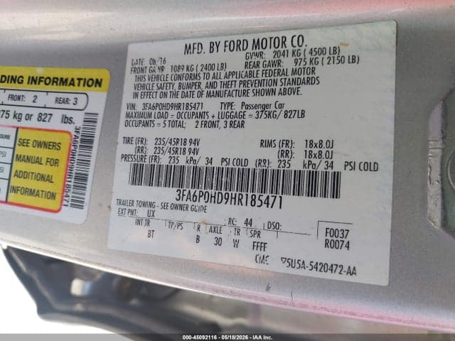 2017 FORD FUSION SE 9