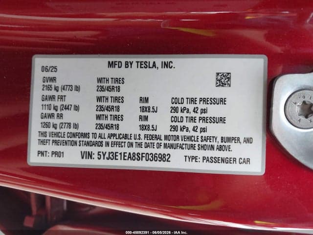 2025 TESLA MODEL 3 LONG RANGE REAR-WHEEL DRIVE/STANDARD REAR-WHEEL DRIVE 9