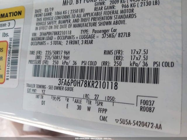 2019 FORD FUSION SE 9