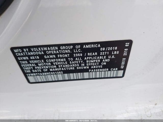 2017 VOLKSWAGEN PASSAT 1.8T SE 9