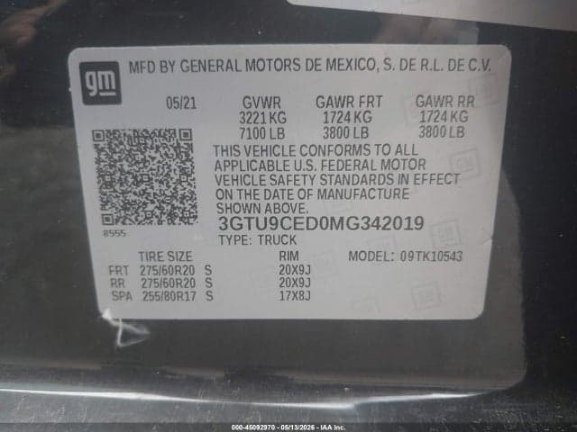 2021 GMC SIERRA 1500 4WD SHORT BOX ELEVATION 9