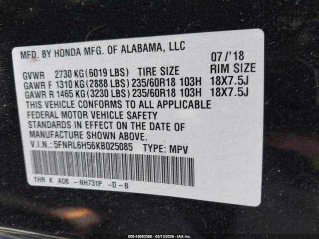 2019 HONDA ODYSSEY EX 9