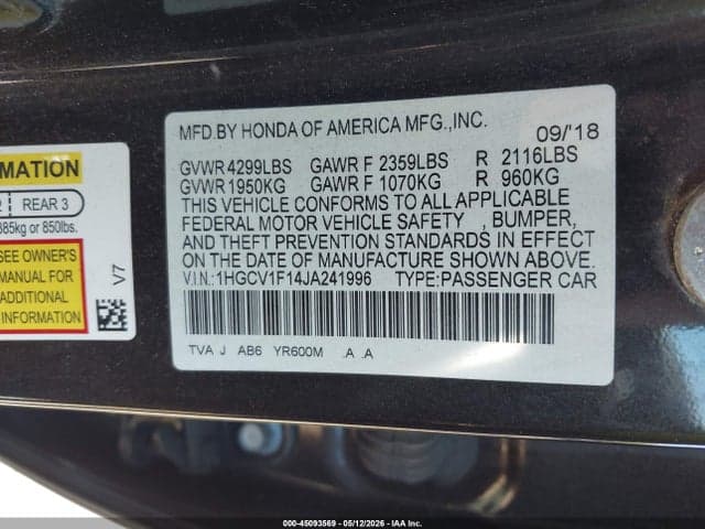 2018 HONDA ACCORD LX 9