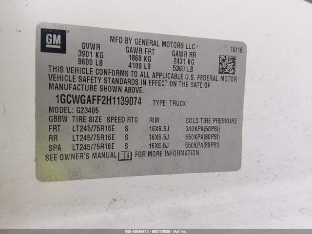 2017 CHEVROLET EXPRESS 2500 WORK VAN 9