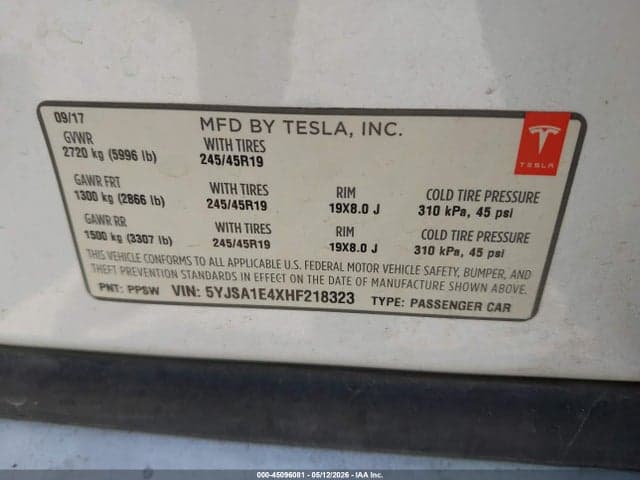 2017 TESLA MODEL S 100D/60D/75D/90D/P100D 8