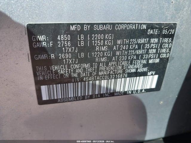 2020 SUBARU OUTBACK PREMIUM 10