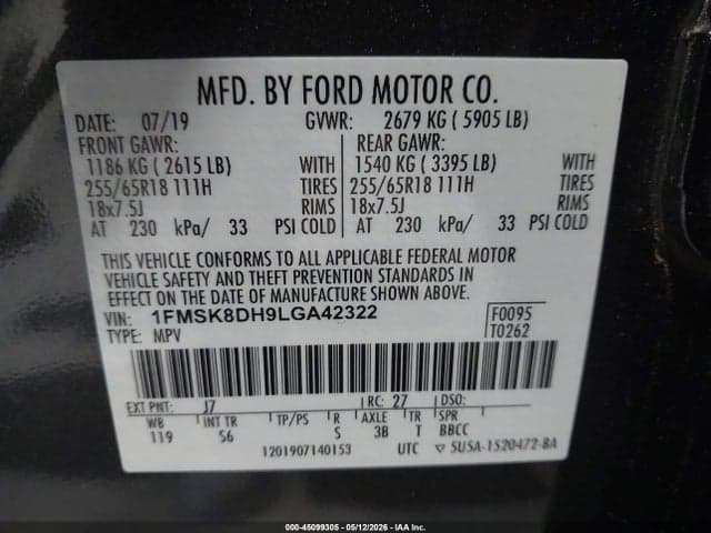 2020 FORD EXPLORER XLT 9