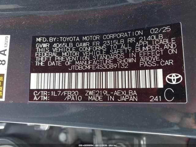 2025 TOYOTA COROLLA HYBRID LE 9