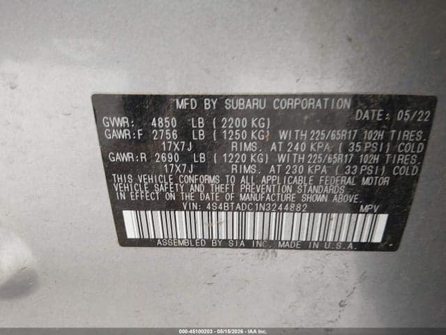 2022 SUBARU OUTBACK PREMIUM 9