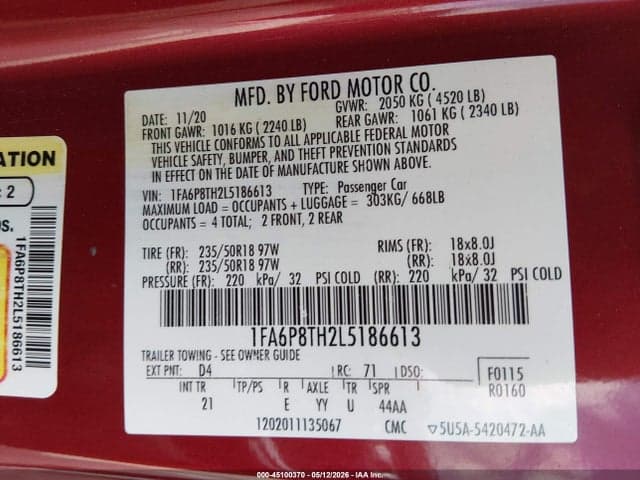 2020 FORD MUSTANG ECOBOOST FASTBACK 9