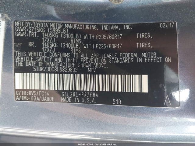 2017 TOYOTA SIENNA LE 8 PASSENGER 9
