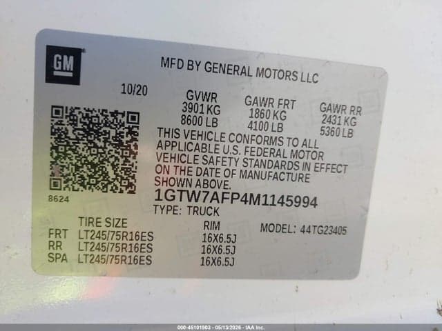 2021 GMC SAVANA CARGO RWD 2500 REGULAR WHEELBASE WORK VAN 9