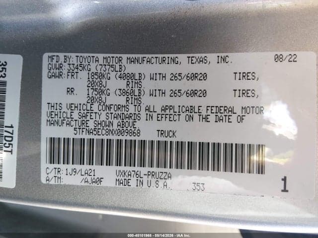 2022 TOYOTA TUNDRA PLATINUM 9