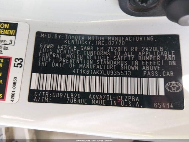 2020 TOYOTA CAMRY XSE 9