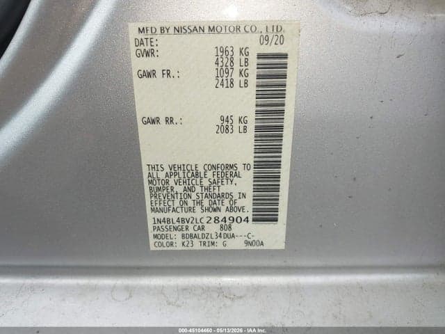 2020 NISSAN ALTIMA S FWD 9