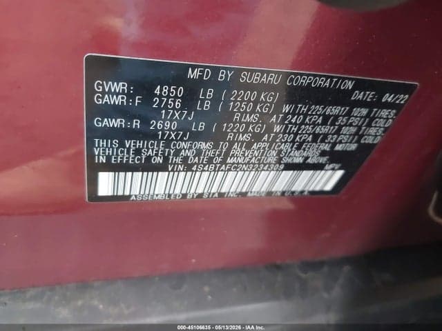2022 SUBARU OUTBACK PREMIUM 9