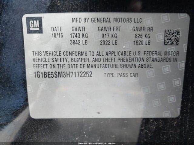 2017 CHEVROLET CRUZE LT AUTO 9