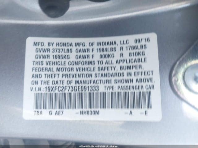 2016 HONDA CIVIC EX 9