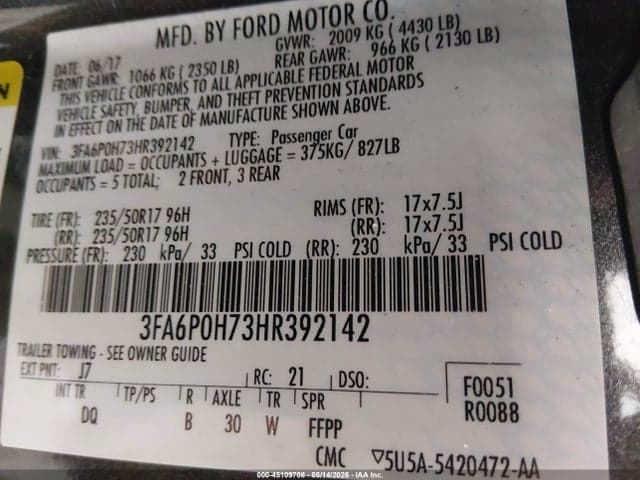 2017 FORD FUSION SE 9