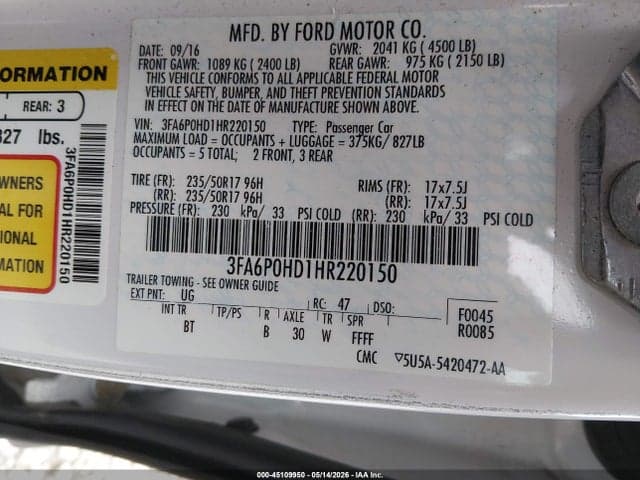 2017 FORD FUSION SE 9
