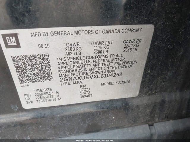 2020 CHEVROLET EQUINOX AWD LT 1.5L TURBO 9