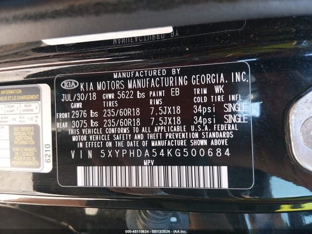 2019 KIA SORENTO 3.3L EX 9