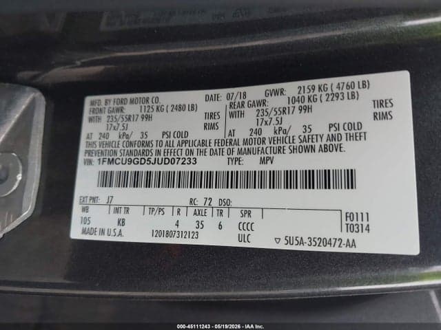2018 FORD ESCAPE SE 9
