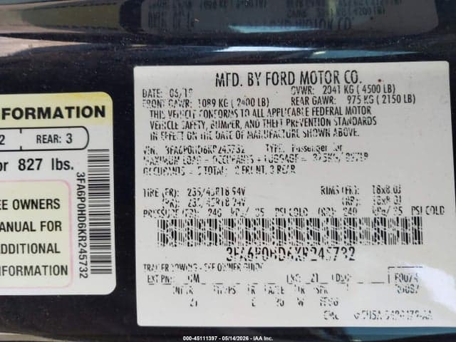 2019 FORD FUSION SE 9
