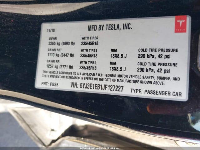 2018 TESLA MODEL 3 LONG RANGE/PERFORMANCE 9