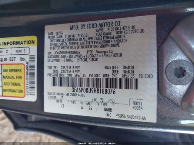 2017 FORD FUSION HYBRID TITANIUM 9