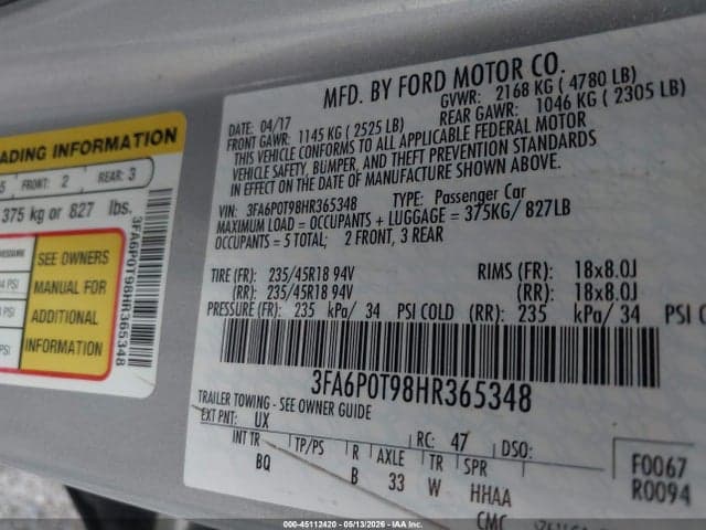 2017 FORD FUSION SE 9