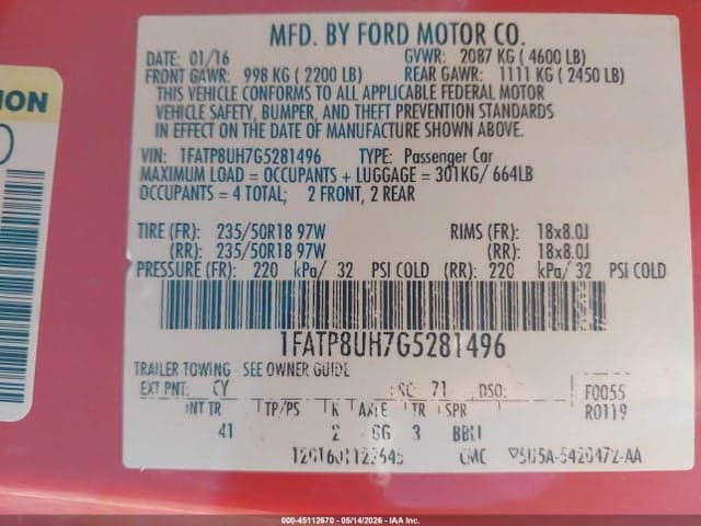 2016 FORD MUSTANG ECOBOOST PREMIUM 9