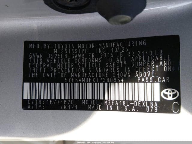 2026 TOYOTA COROLLA LE 9