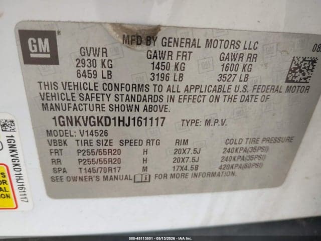 2017 CHEVROLET TRAVERSE 1LT 9