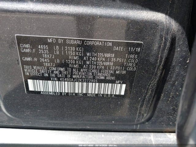 2019 SUBARU OUTBACK 2.5I LIMITED 9