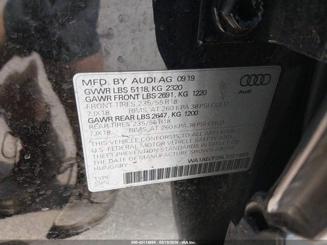2020 AUDI Q3 PREMIUM 45 TFSI QUATTRO TIPTRONIC 9