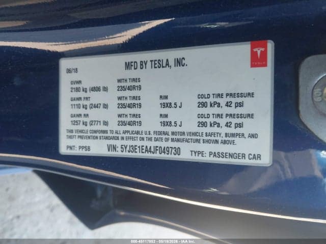 2018 TESLA MODEL 3 LONG RANGE/MID RANGE 10