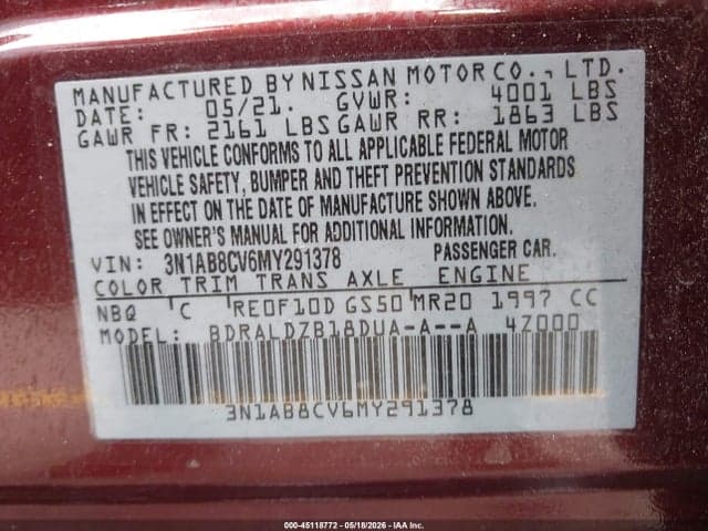 2021 NISSAN SENTRA SV XTRONIC CVT 9