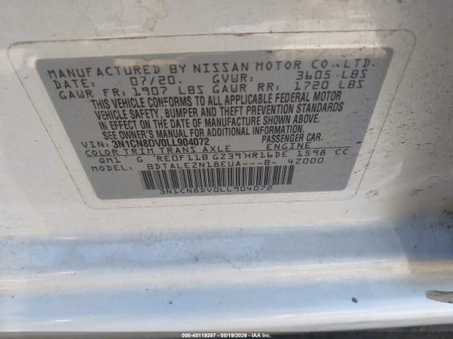 2020 NISSAN VERSA S XTRONIC CVT 9