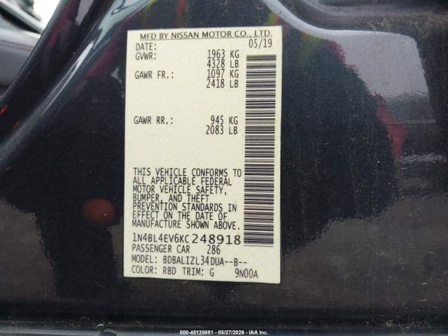 2019 NISSAN ALTIMA 2.5 SL 9