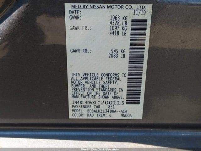 2020 NISSAN ALTIMA SV FWD 9