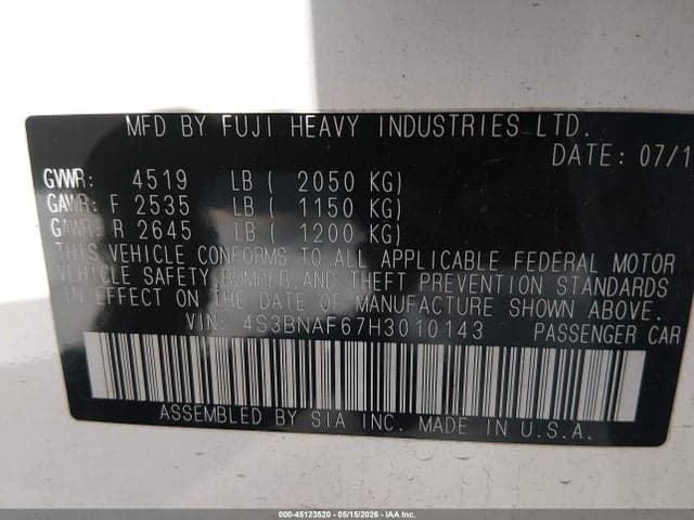 2017 SUBARU LEGACY 2.5I PREMIUM 9