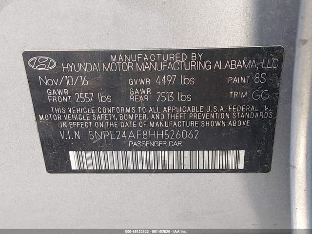 2017 HYUNDAI SONATA 9