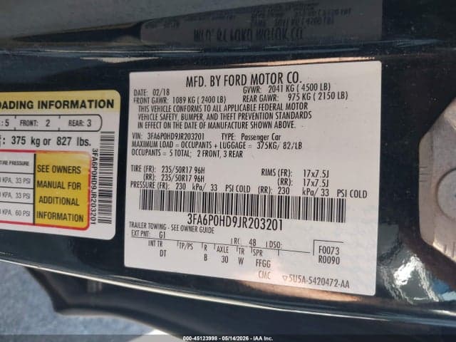 2018 FORD FUSION SE 9