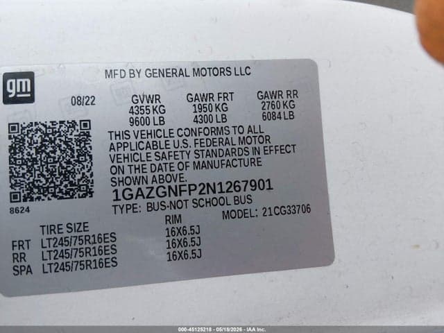 2022 CHEVROLET EXPRESS PASSENGER RWD 3500 EXTENDED WHEELBASE LS 9