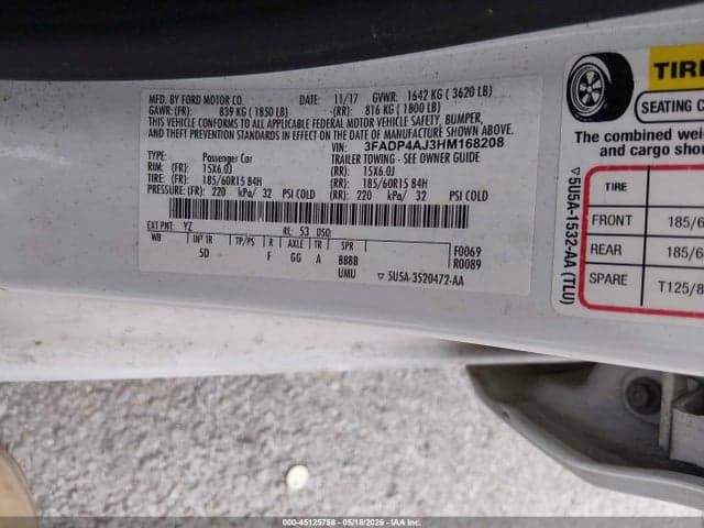 2017 FORD FIESTA S 9