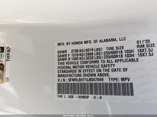 2020 HONDA ODYSSEY EX-L/EX-L W/NAVI RES 9